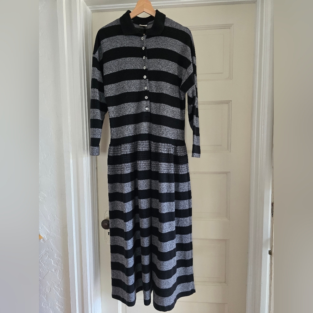 VINTAGE Miss Oops California Striped Black and Gray Women's Dress